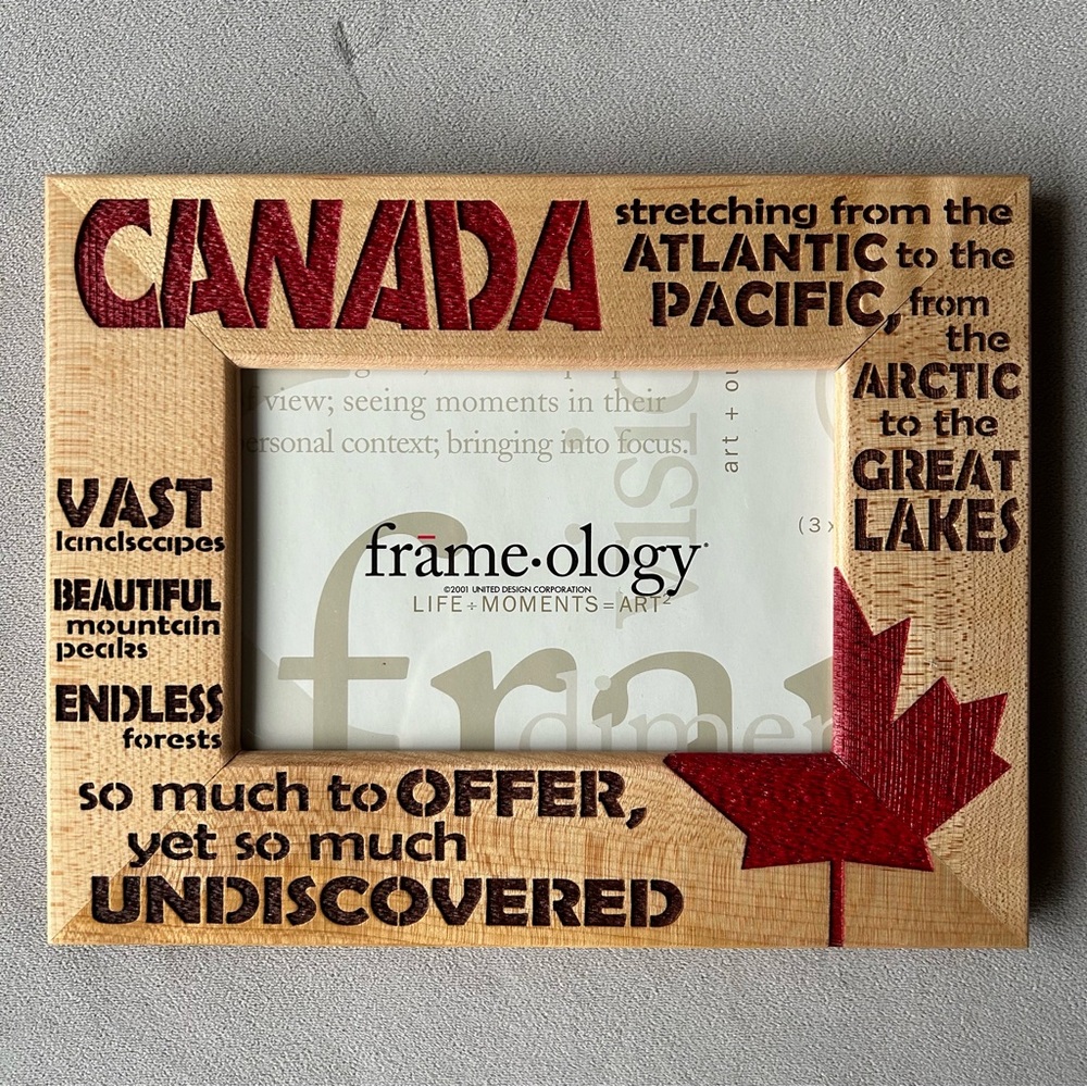 Frame-ology ~ Canada ~ Wood Etched Frame ~ 4 x 6 Photo ~ Brand New!